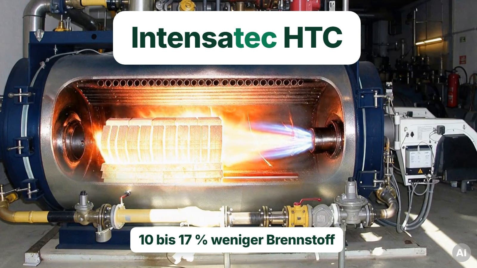 Weißglühende Intensatec-Hochtemperatur-Keramik im Flammrohr eines Industriekessels